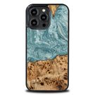 Wood and resin case for iPhone 15 Pro Max Bewood Unique Uranus - blue and white, Bewood