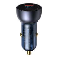 Ładowarka samochodowa Baseus Particular Digital Display z wyświetlaczem, USB + USB-C, QC3.0+PD, 5A, 65W (szara) + kabel USB-C 1m 100W (czarny), Baseus