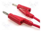Test lead; 60VDC; 20A; banana plug 4mm,both sides; Len: 1.5m; red 
