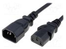 Cable; 3x0.75mm2; IEC C13 female,IEC C14 male; PVC; 1m; black; 10A LIAN DUNG