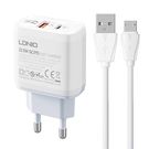 Wall charger  LDNIO A2421C USB, USB-C 22.5W + MicroUSB cable, LDNIO