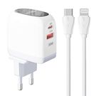 Wall charger  LDNIO A2522C USB, USB-C 30W + USB-C - Lightning cable, LDNIO