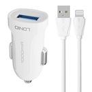 LDNIO DL-C17 car charger, 1x USB, 12W + Lightning cable (white), LDNIO