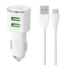 LDNIO DL-C29 car charger, 2x USB, 3.4A + USB-C cable (white), LDNIO