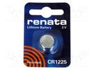 Battery: lithium; 3V; CR1225,coin; 48mAh; non-rechargeable; 1pcs. RENATA