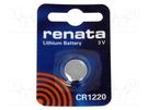 Battery: lithium; 3V; CR1220,coin; 40mAh; non-rechargeable; 1pcs. RENATA