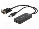 Converter; D-Sub 15pin HD plug,HDMI socket,USB A plug; black LOGILINK