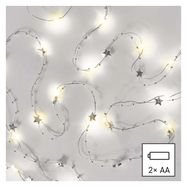 LED Christmas chain silver – stars, 1.9 m, 2x AA, indoor, warm white, timer, EMOS