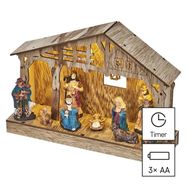 LED Christmas nativity scene, wooden, 19 cm, 3x AA, indoor, warm white, timer, EMOS