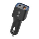 Budi LED Car Charger, USB + USB-C, 18W, PD + QC 3.0 (Black), Budi