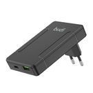 Budi universal wall charger, USB + USB-C, PD 65W + EU/UK/US/AU adapters (black), Budi