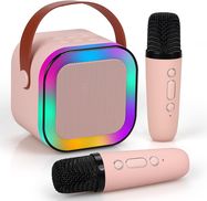 Extralink Kids Mini Karaoke LED Speaker 2x Mic Pink | Karaoke Set | speaker, 2x microphone, Bluetooth, AUX, SD card slot, RGB lighting, EXTRALINK