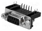 D-Sub; PIN: 9; socket; female; angled 90°; THT; UNC 4-40; 5A; 250V Amphenol Communications Solutions