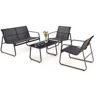 Black Forest Garden Furniture Set, Texteline Two Chairs + Lounger + Folding Table Black, EXTRALINK