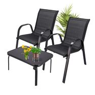 Classic Black Forest Garden Furniture Set, Textilene Two Chairs + Black Table, EXTRALINK