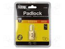 Padlock; shackle,combination code; C: 3mm; A: 20mm; brass; B: 21mm KASP