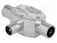 Splitter; coaxial 9.5mm socket x2,coaxial 9.5mm plug GOOBAY
