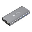 MOKiN 10 in 1 Adapter Hub USB-C to 3x USB 3.0 + USB-C charging + HDMI + 3.5mm audio + VGA + 2x RJ45 + Micro SD Reader (silver), Mokin