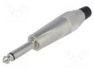 Plug; Jack 6,3mm; male; mono; ways: 2; straight; for cable; grey AMPHENOL