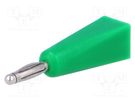 Plug; 2mm banana; 5A; green; on cable; Connection: soldered DONAU ELEKTRONIK