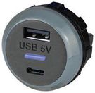 USB CHARGER RCPT, 2PORT, GREY