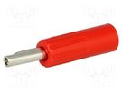 Plug; 4mm banana; 16A; 50VDC; red; non-insulated; for cable; 5.5mm2 DELTRON