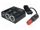 Cigarette lighter socket extension cord; Inom: 3A; 5V/3A; black PRO CAR