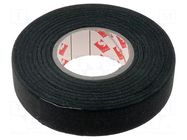 Tape: textile; W: 19mm; L: 25m; Thk: 0.25mm; caoutchouc; black; 8% SCAPA