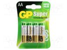 Battery: alkaline; 1.5V; AA; non-rechargeable; 4pcs. GP