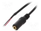 Cable; gold-plated; Jack 3.5mm 3pin socket,wires; 0.8m; black 4CARMEDIA