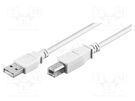 Cable; USB 2.0; USB A plug,USB B plug; 1m; white; 480Mbps Goobay
