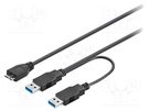Cable; USB 3.0; USB A plug x2,USB B micro plug; 0.3m; black; PVC Goobay