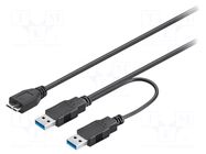 Cable; USB 3.0; USB A plug x2,USB B micro plug; 0.3m; black; PVC GOOBAY