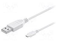 Cable; USB 2.0; USB A plug,USB B micro plug; 0.3m; white; Cu; PVC GOOBAY