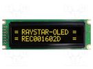 Display: OLED; alphanumeric; 16x2; Dim: 85x30x10mm; yellow; PIN: 14 RAYSTAR OPTRONICS