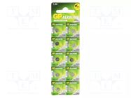 Battery: alkaline; coin,R621,SR60; 1.5V; non-rechargeable; 10pcs. GP