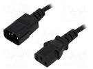 Cable; 3x0.75mm2; IEC C13 female,IEC C14 male; PVC; 1m; black; 10A ESPE