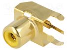 Socket; RCA; female; angled 90°; THT; brass; gold-plated; on PCBs KEYSTONE