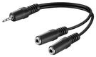 3.5 mm Audio Y Cable Adapter, 1x Male to 2x Female Stereo, 0.2 m, black - 3.5 mm male (3-pin, stereo) > 2 pcs. 3.5 mm female (3-pin, stereo)