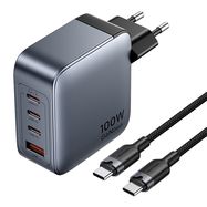 Vention power charger 3x USB-C, 1x USB-A, (100W/100W/30W/30W) (grey) with USB-C to USB-C cable (1m) (black), Vention