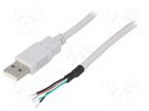 Cable; USB 2.0; wires,USB A plug; 0.5m; grey; Core: Cu; 24AWG,28AWG BQ CABLE
