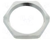 Nut; PG11; brass; Thk: 3mm; Spanner: 21mm; Thread: PG; Plating: nickel HUMMEL