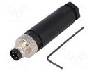 Connector: M8; male; PIN: 4; for cable; plug; 3A; IP67; 30V BULGIN