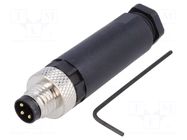 Connector: M8; male; PIN: 3; 60V; IP67; straight; for cable; plug BULGIN