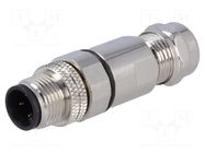 Connector: M12; plug; PIN: 4; male; 250V; straight; IP67; soldering BULGIN