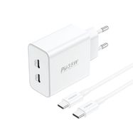 GaN Foneng EU50 charger, 35W 2x USB-C to Type-C to Lightning (white), Foneng