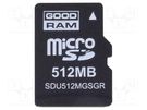 Memory card; industrial; microSD,SLC; Class 6; 512MB; -25÷85°C GOODRAM INDUSTRIAL