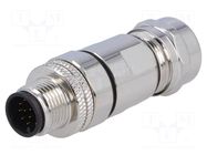 Connector: M12; plug; PIN: 12; male; 30V; straight; IP67; soldering BULGIN