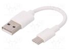 Cable; USB 2.0; USB A plug,USB C plug; 0.1m; white; Core: Cu; PVC Goobay