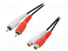 Cable; RCA socket x2,RCA plug x2; 5m; black LOGILINK